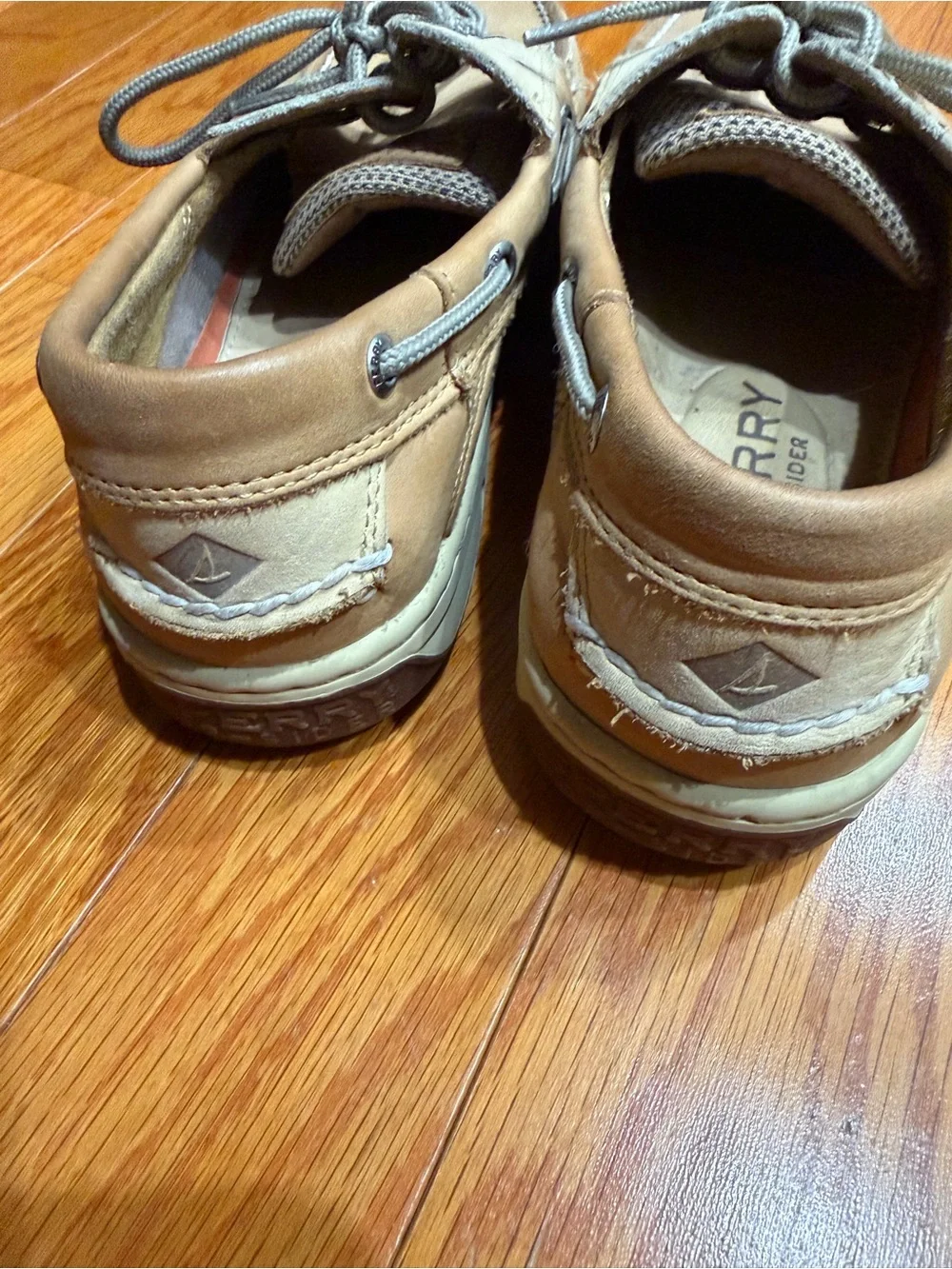 Sperry Top-Sider Men’s 7.5 Tan Leather Boat Shoes Brown Gray Lace Up